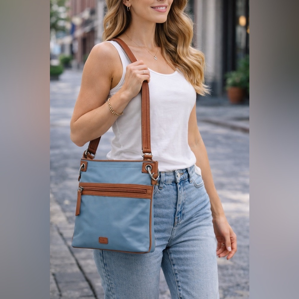 👜 The Sak Blue Nylon & Faux Leather Crossbody Bag